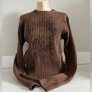 Y2K skull brown ribbed sweater 100% cotton size large women by 725 originals
